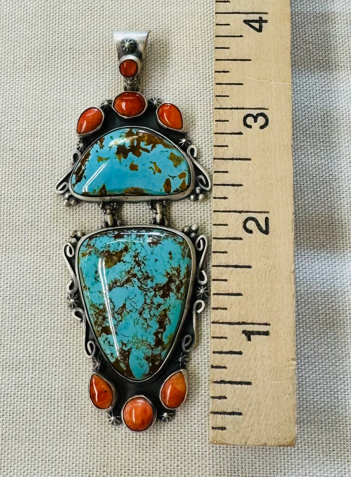 Kingman Turquoise and Coral Pendant - Image 2