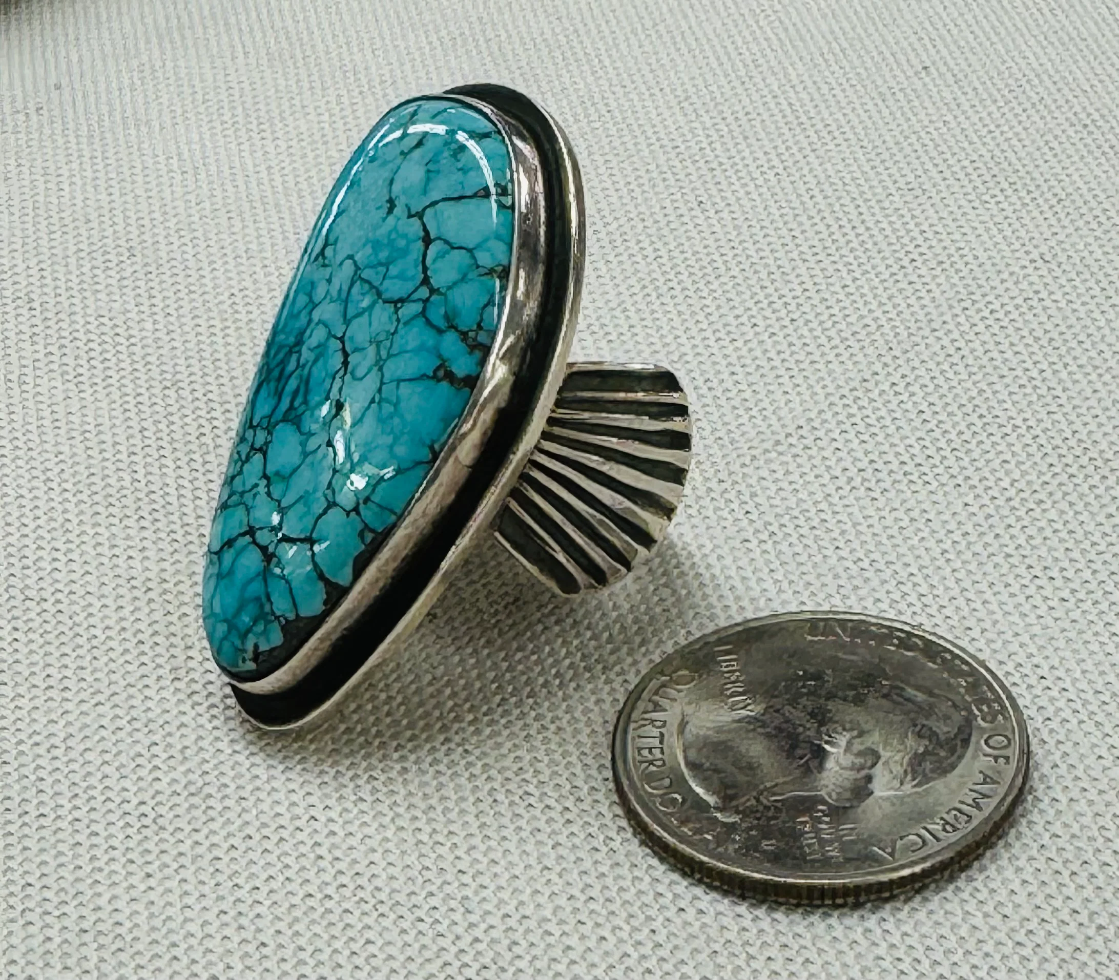 Large Turquoise and Silver Ring - Image 2