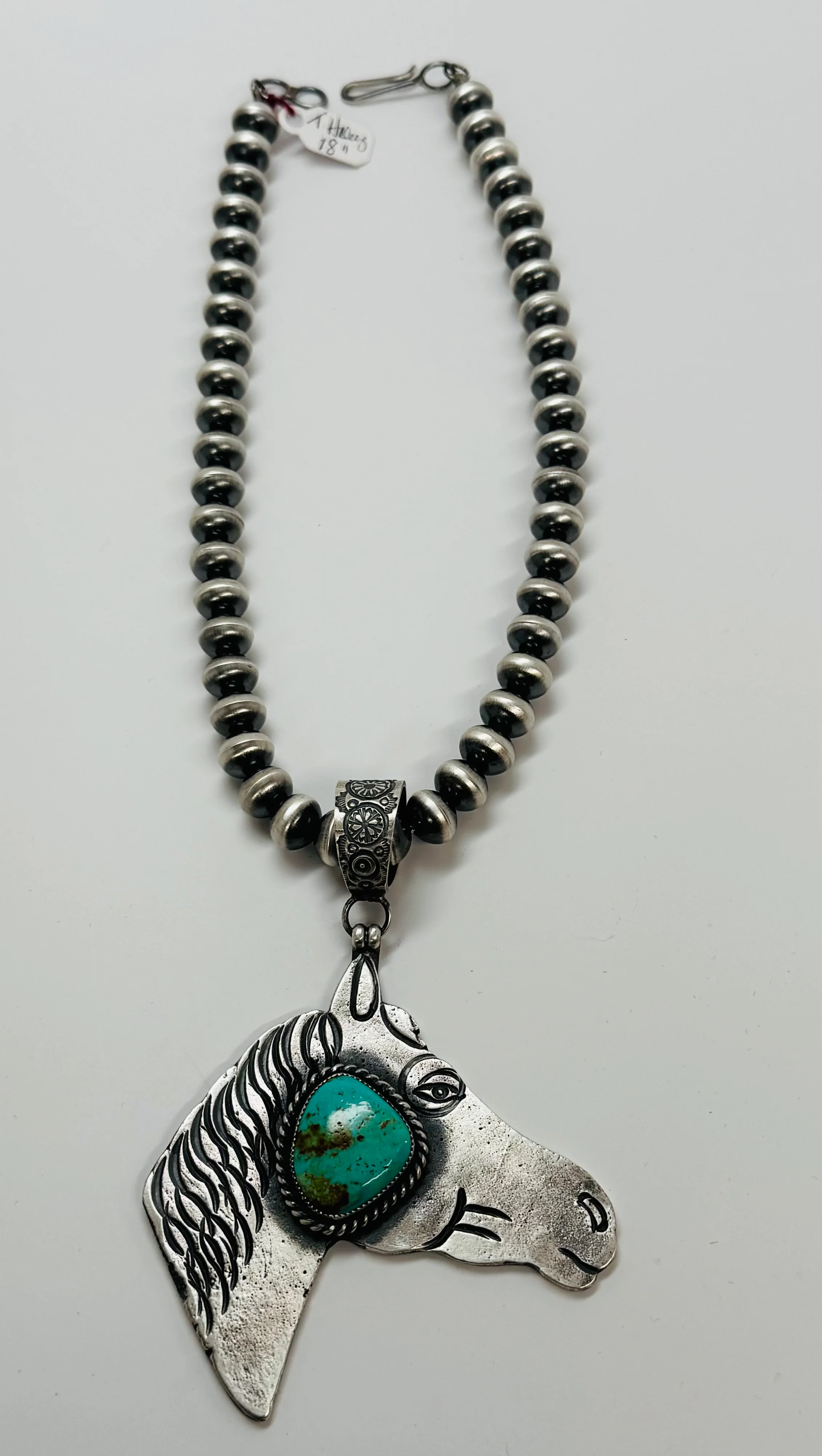 Sand Cast Silver and Turquoise Horse Pendant - Image 3