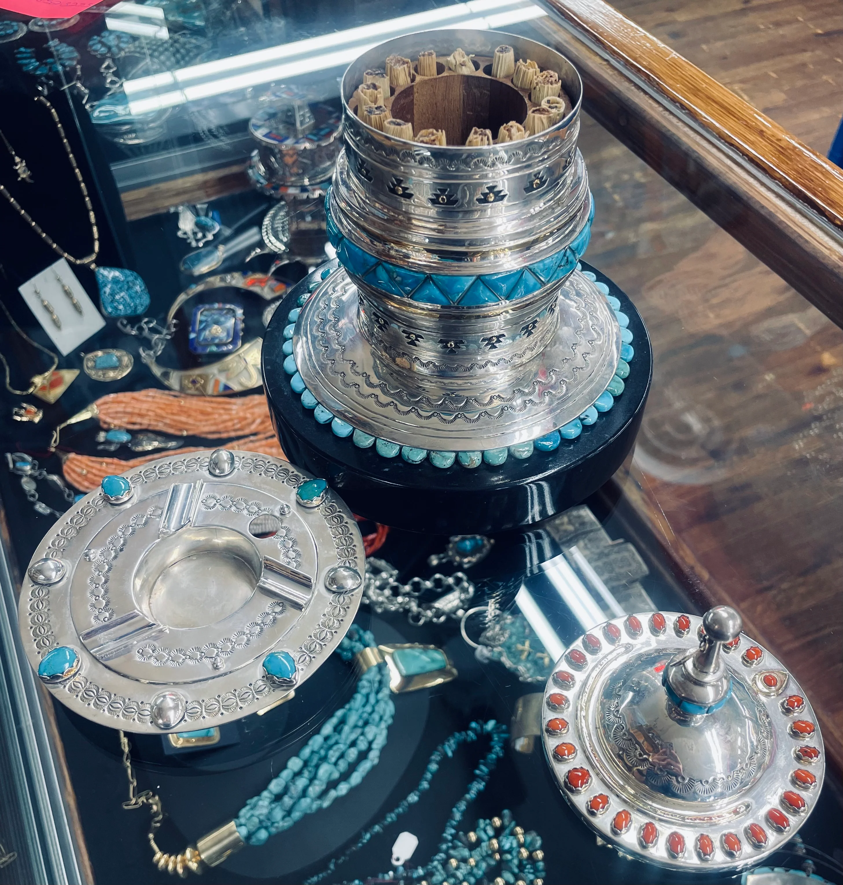 Silver Coral and Turquoise Sacred Ceremonial Tobacco Holder - Image 3