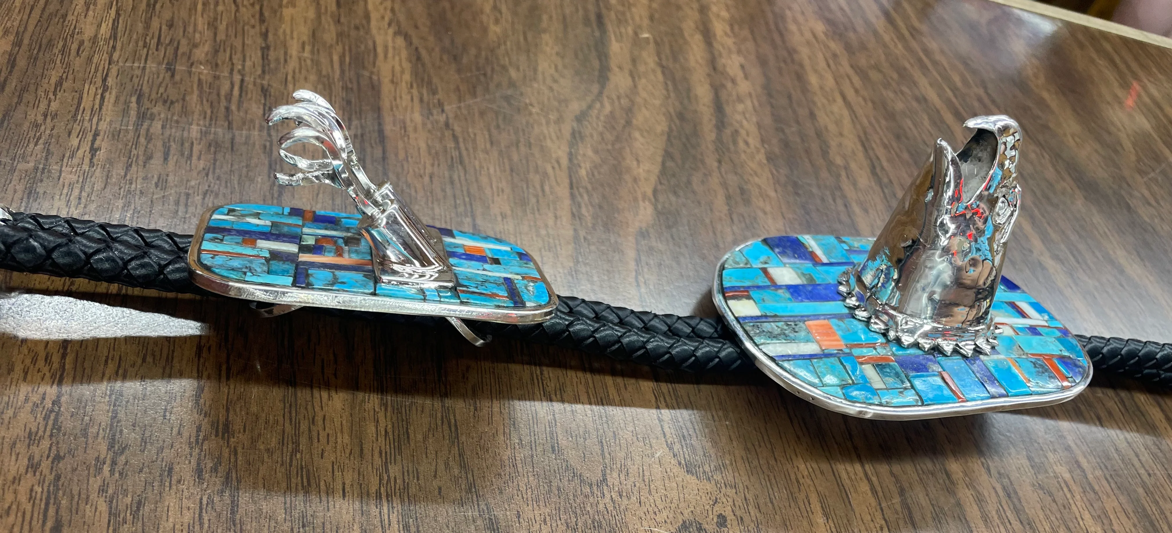 Silver Eagle with Assorted Stone Inlay Bolo - Image 2