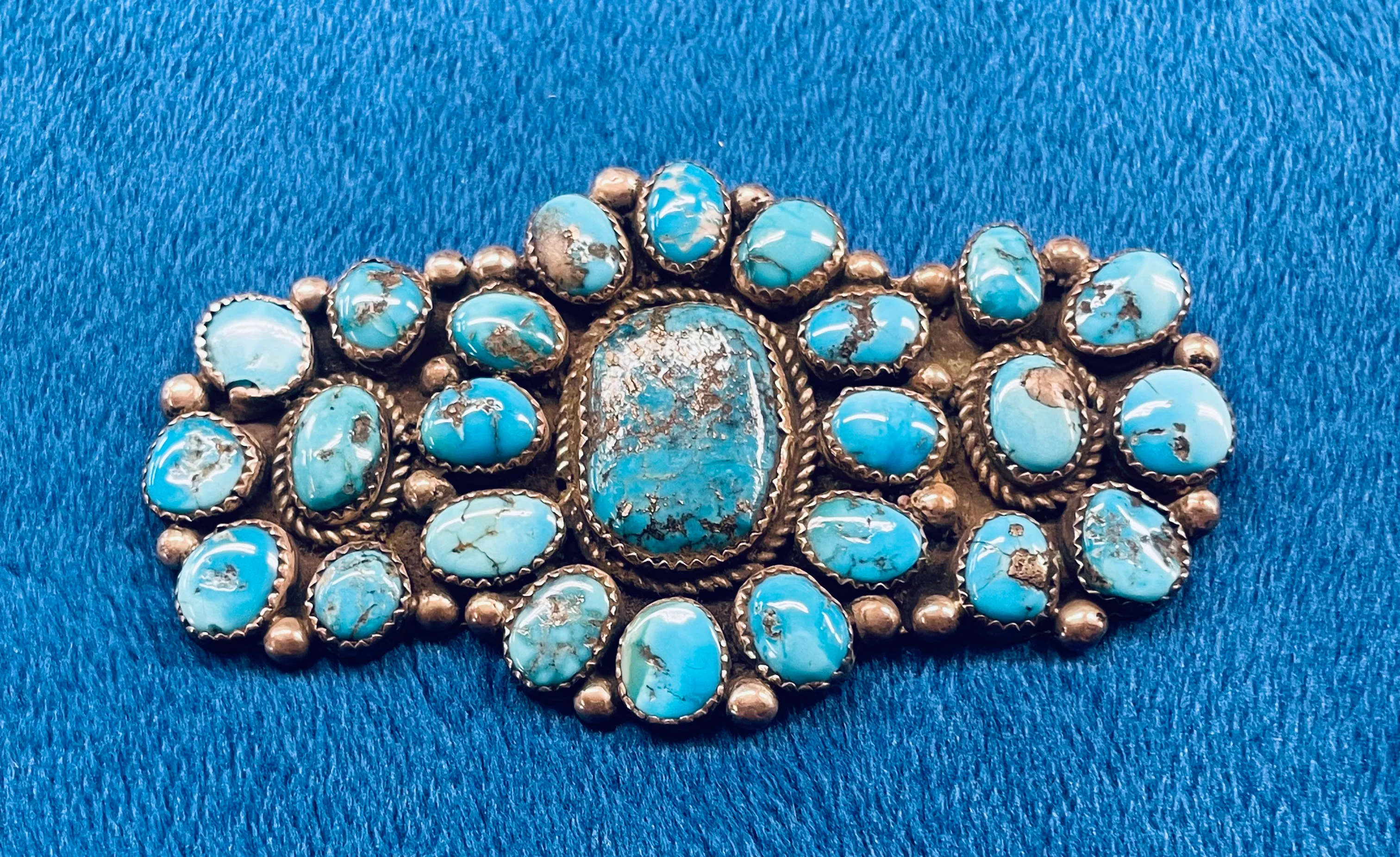 Vintage Silver and Multiple Turquoise Stones in Cluster Pin
