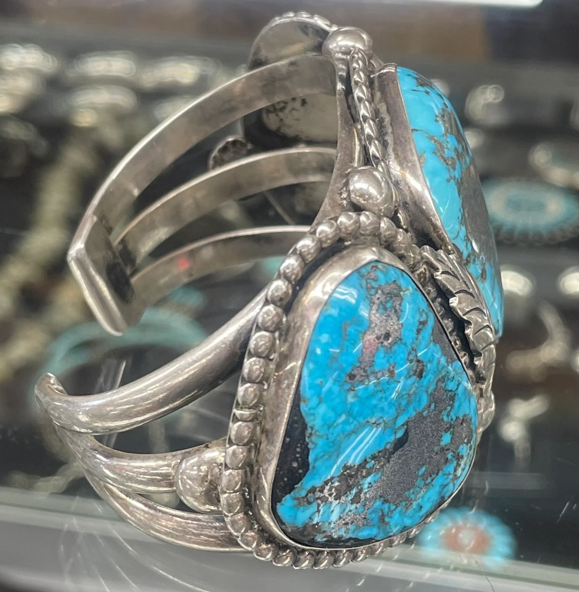 Vintage Turquoise and Silver Bracelet - Image 2