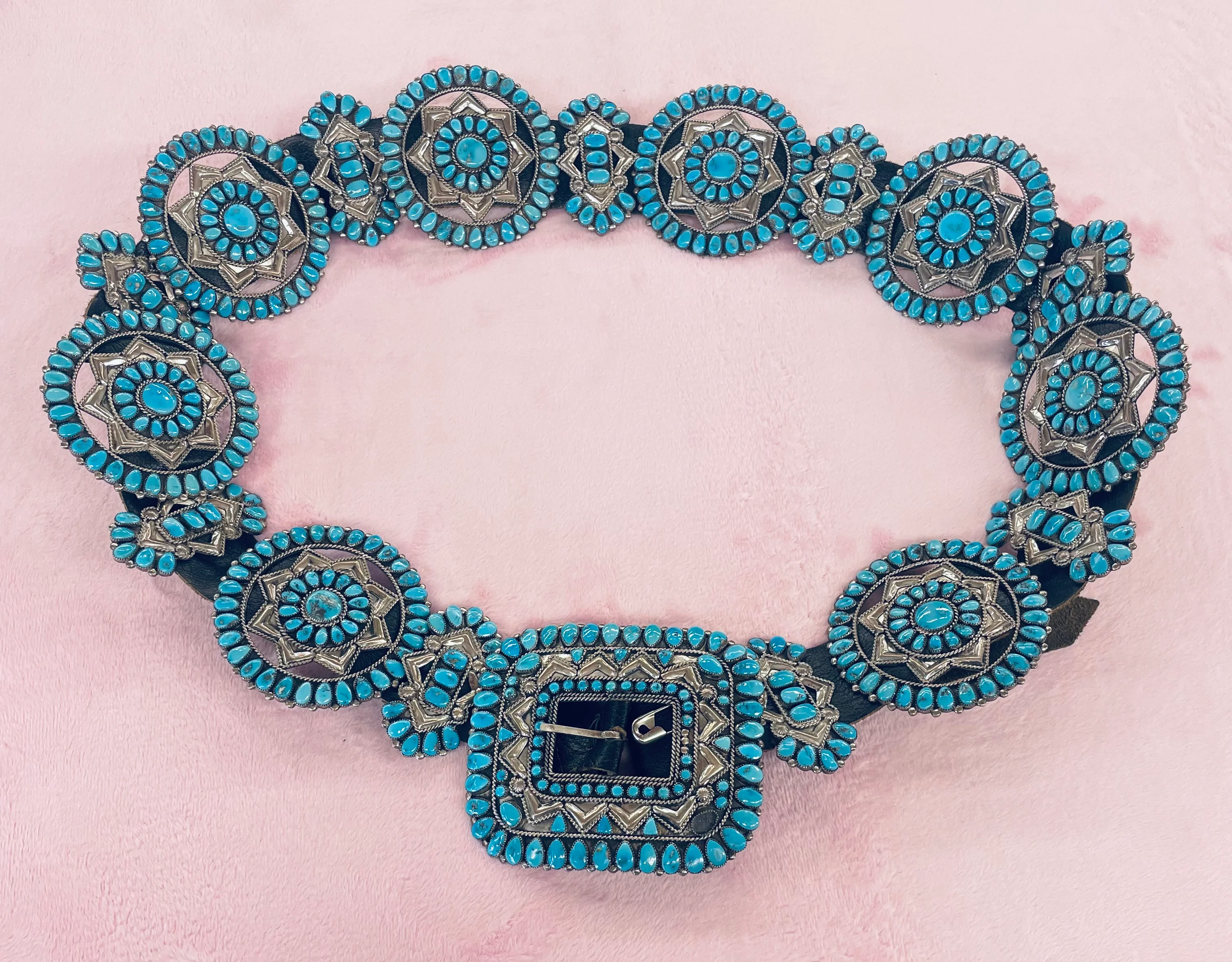 Vintage Turquoise and Silver Concho Belt